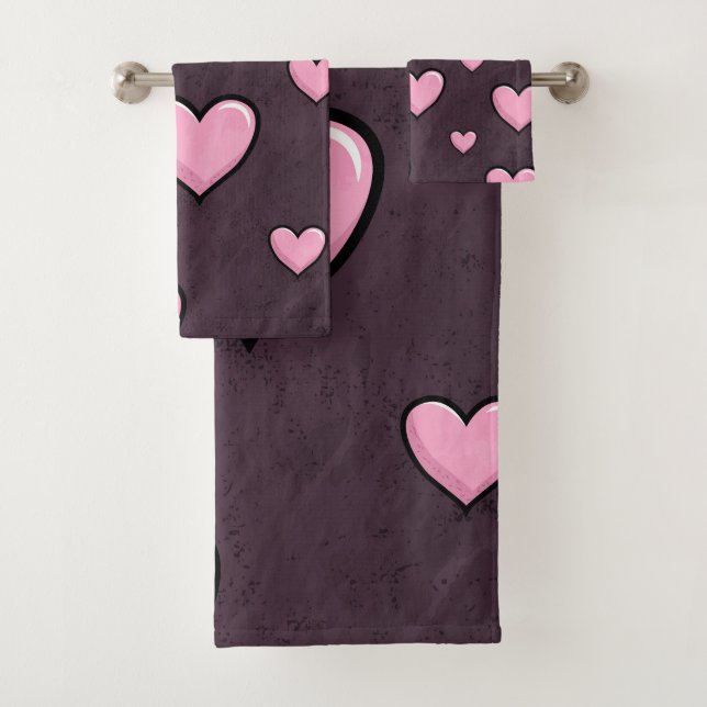 Pink Cartoon Hearts on Dark Grunge Texture (In situ)