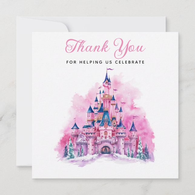Pink Castle Watercolor Primera Tarjeta de Agradeci (Anverso)