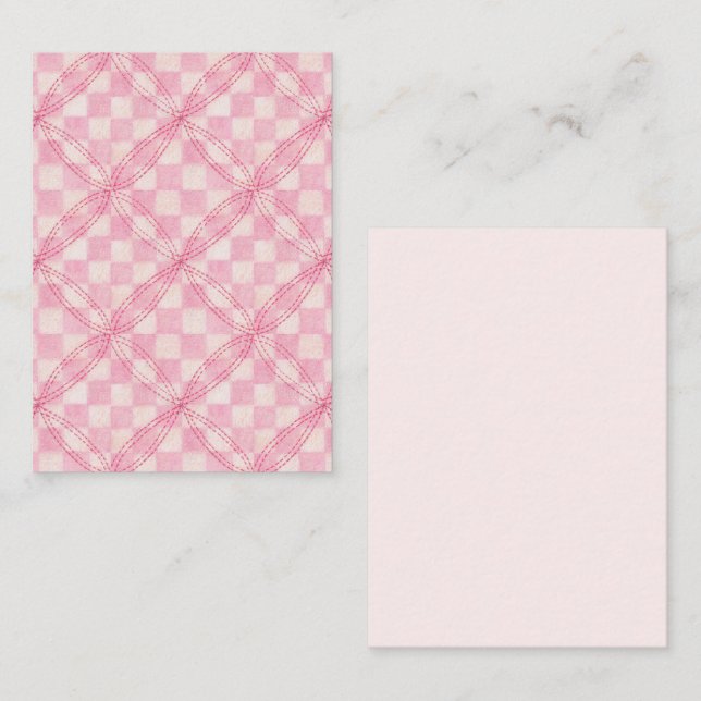 PINK CHECK QUILT 3.5x2.5 Tarjeta plana II / vertic (Anverso / Reverso)