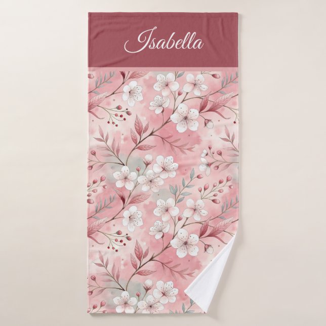 Pink cherry blossom Personalized (Toalla de baño)
