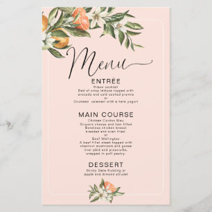 Pink Clementine Little Cutie Menú Baby Shower