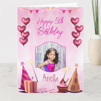 Pink con globos cardíacos niños tarjeta de foto de