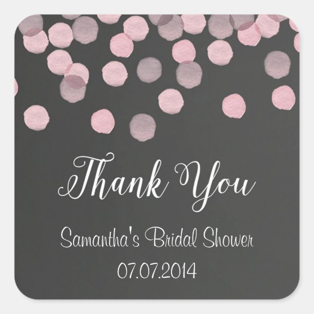 Pink Confetti Chalkboard Gracias Pegatinas (Anverso)