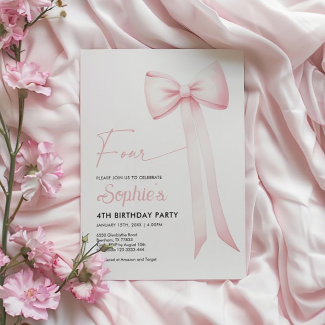 Pink Coquette Bow 4ª Invitación de cumpleaños (Subido por el creador)