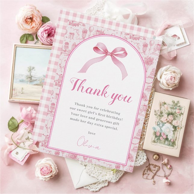 Pink Coquette Bow Cumpleaños - Tarjeta de agradeci (Subido por el creador)