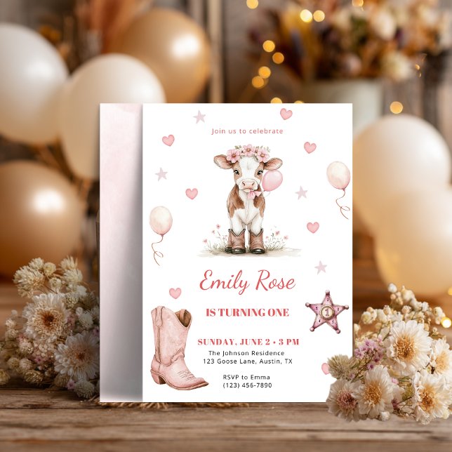 Pink Cowgirl Birthday Invitation | Farm Theme 1st  (Subido por el creador)
