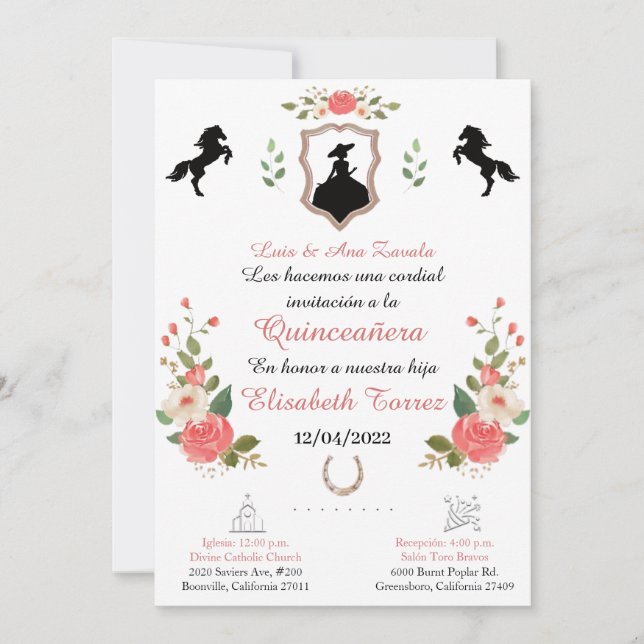 Pink,Cowgirl Western Invitation,Quinceanera Ranch  (Anverso)