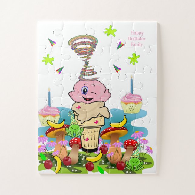 Pink Cupcake Happy Birthday Cupcake Puzzles  (Vertical)