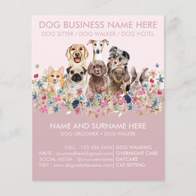 Pink Cute Dog Sitting Service Flyers (Anverso)