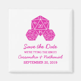Pink D20 Dice Guardar el imán de fecha