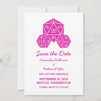 Pink D20 Dice Guardar la invitación de fecha
