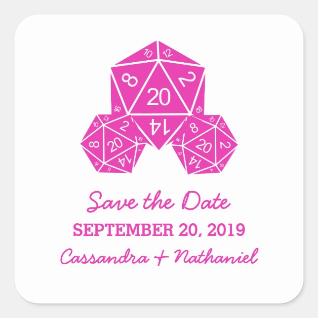Pink D20 Dice Guardar los Pegatinas de fechas (Anverso)