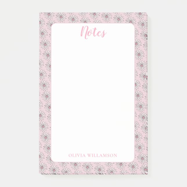 Pink Daisy Girly Floral Para Hacer Notas (Anverso)