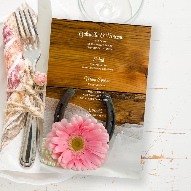 Pink Daisy Pearls Horseshoe Country Wedding Menu (Subido por el creador)