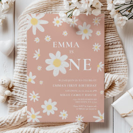 Pink Daisy Primera Invitación de Cumpleaños Una