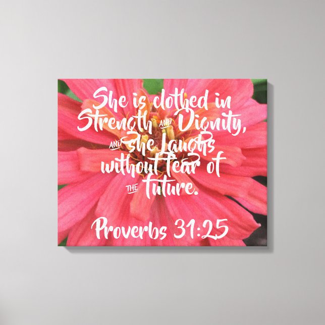 Pink Daisy Proverbs 31:25 sobre lienzo (Anverso)