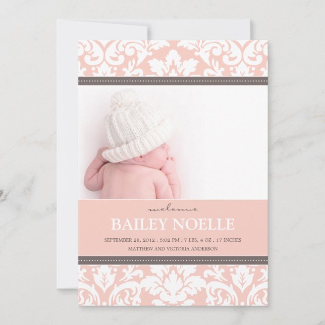 PINK DAMASK BEBÉ | ANUNCIO DE NACIMIENTO (Anverso)