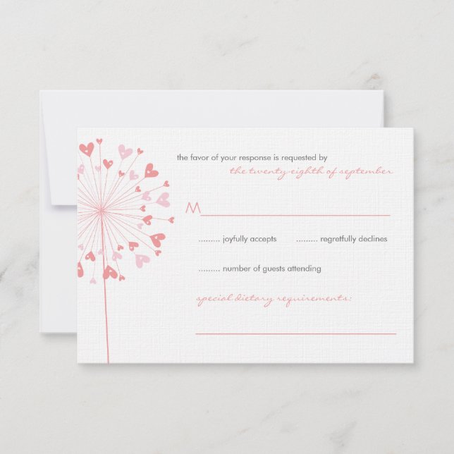 Pink Dandelions Love Summer Wedding Tarjeta RSVP (Anverso)