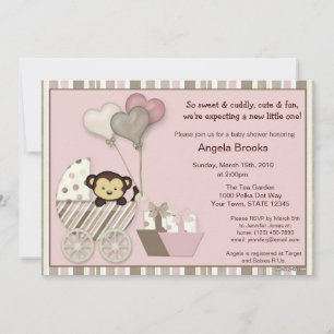 PINK de invitación de mono Baby Shower
