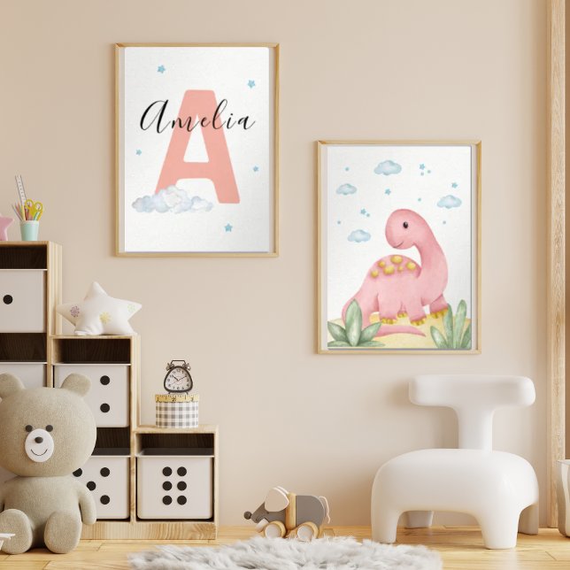 Pink Dinosaur Nursery Wall Art Set of 2 Print Set (Subido por el creador)