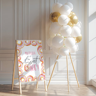 Pink donut 1 cumpleaños fiesta señal de bienvenida