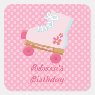 Pink Dots Rollerskate Pegatinas de Birthday Square