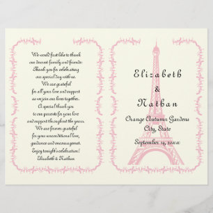 Pink Eiffel Tower Paris plegado programa de bodas