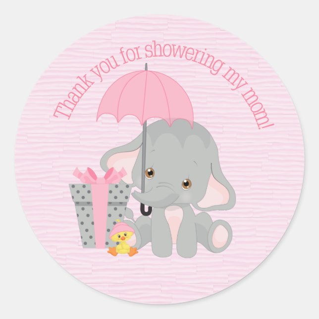 PINK Elephant baby ducha etiqueta de favor (Anverso)