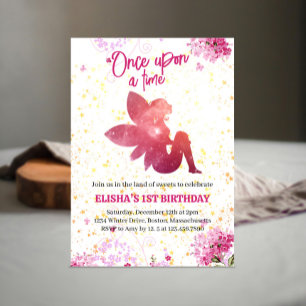 Pink Fairy Floral 1er cumpleaños Invitación