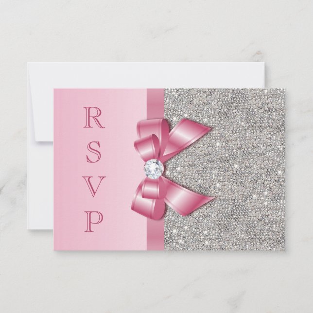Pink Faux Bow & Diamonds RSVP (Anverso)