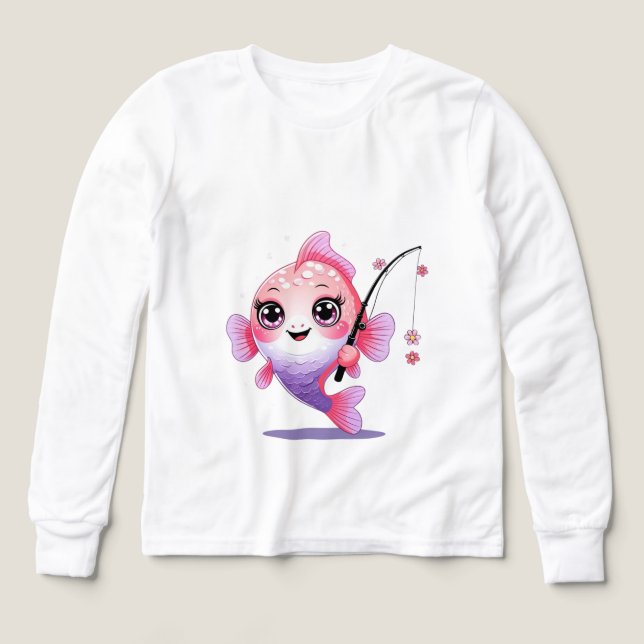 Pink Fishing Fish – Kids’ Long Sleeve Tee (Diseño frontal)