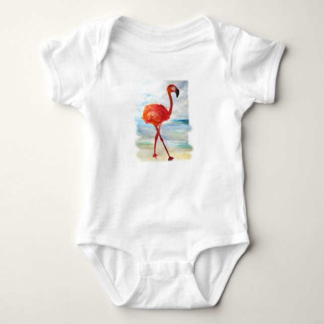 Pink Flamingo Bird Baby Jersey Bodysuit (Anverso)