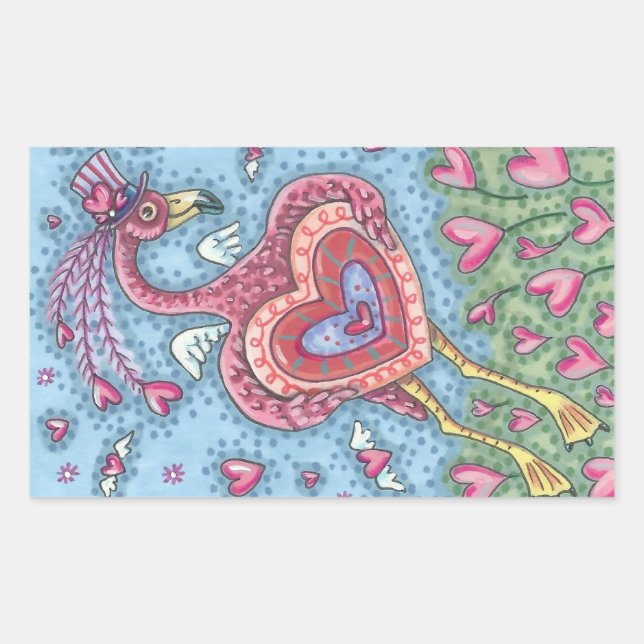 PINK FLAMINGO CUPID Valentine PEGATINAS Hoja (Anverso)