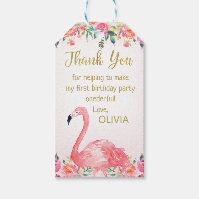 Pink Flamingo Favor Gracias Etiqueta (Anverso)
