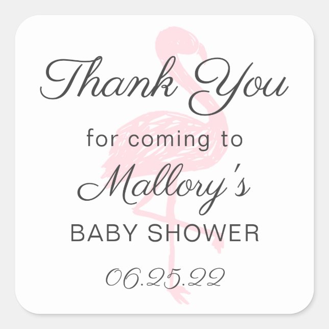 Pink Flamingo Gracias a favor de pegatina (Anverso)