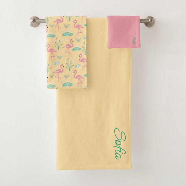 Pink Flamingo lindo patrón amarillo (In situ)