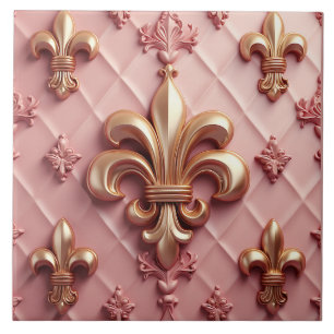 Pink Fleur De Lis gran baldosa cerámica
