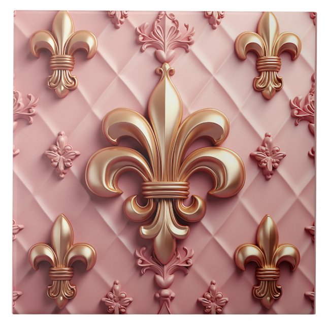 Pink Fleur De Lis gran baldosa cerámica (Frente)