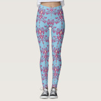 Pink Fleur de lis on sky blue women's Leggings