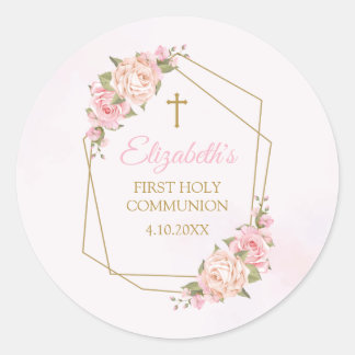 Pink Floral Communion Calcomanía