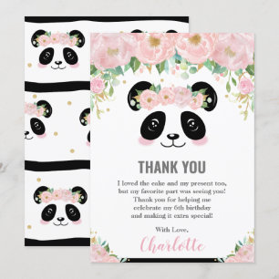 Pink Floral Cute Panda Cumpleaños Gracias Tarjeta