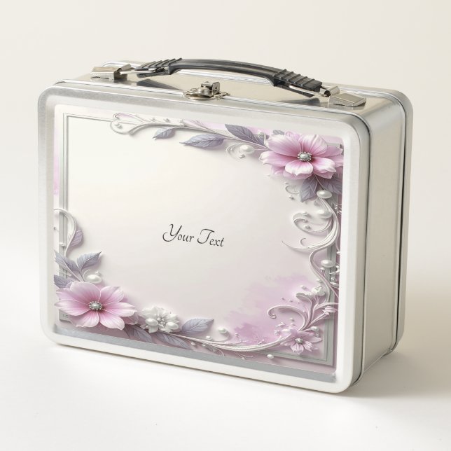 Pink Floral Frame Lunch box (Anverso)