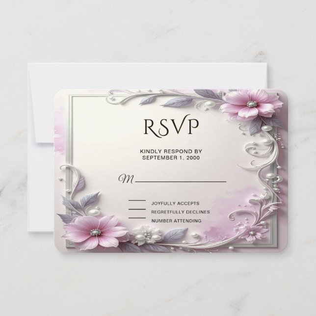Pink Floral Frame RSVP Card (Anverso)