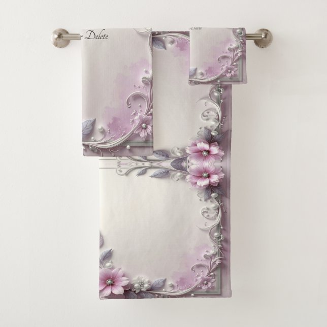 Pink Floral Frame Towel Set (In situ)