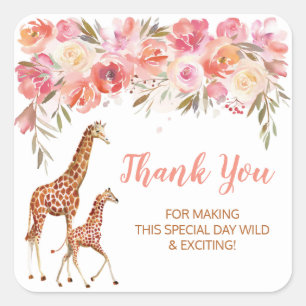 Pink Floral Giraffe Gracias Pegatinas