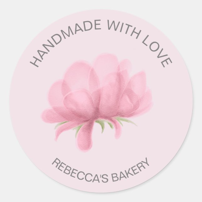 Pink Floral Handmade with Love Pegatina (Anverso)