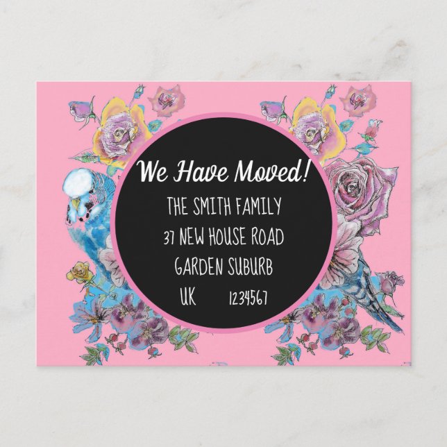 Pink Floral Nueva postal de dirección, nos estamos (Anverso)