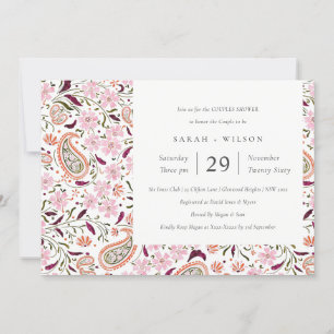 Pink Floral Paisley Motif Parejas Ducha Invitación