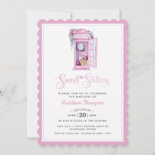 Pink Floral Phone Booth   Dulce 16 Invitación