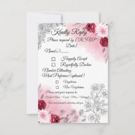 Pink Floral Wedding RSVP Card | Romantic